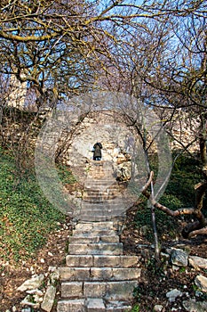 A new stone staircase of 800 steps to Jasper Beach, built in the spring of 2020. The reserve on the Black Sea. Cape