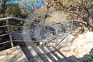 A new stone staircase of 800 steps to Jasper Beach, built in the spring of 2020. The reserve on the Black Sea. Cape