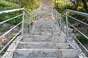 A new stone staircase of 800 steps to Jasper Beach, built in the spring of 2020. The reserve on the Black Sea. Cape Fiolent,