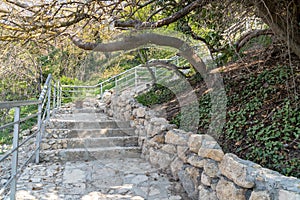 A new stone staircase of 800 steps to Jasper Beach, built in the spring of 2020. The reserve on the Black Sea. Cape Fiolent,