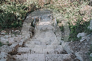 A new stone staircase of 800 steps to Jasper Beach, built in the spring of 2020. The reserve on the Black Sea. Cape Fiolent,