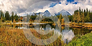 The New Strbske pleso lake with beautiful reflection on the water next to the village in the High Tatras National park.