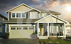 New Subdivision Home House Maison Front Exterior Sunset Sky Background