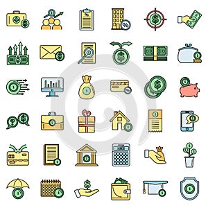 New subsidy icons set vector color line