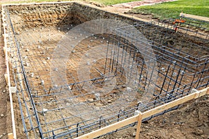 New Swimming Pool Steel Rebar Framing Construction Site