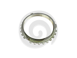 New synchronizer of the car`s manual transmission on an isolated white background.