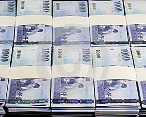 New Taiwan Dollars in stacks