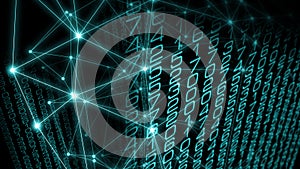 Digital learning, cyber world neural network security computers, digital transformation dots and lines