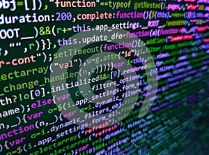 New technology revolution. Shallow Depth of Field effect. Developer software programming code. Information technology website