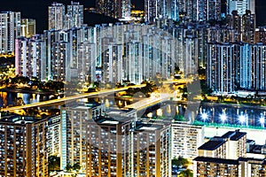 New territories district in Hong Kong at night
