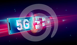 New 5th generation of internet, 5G network wireless with High speed connection online gaming, downloading, online music and movies