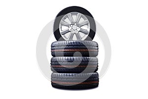 New tires pile isolated