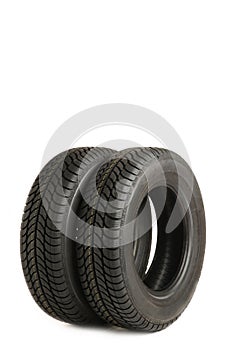 New tires pile isolated on white background