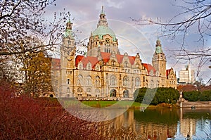 The New Town Hall from the Maschpark, Hanover, Germany