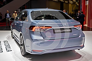 New Toyota Corolla Hybrid car showcased at the 89th Geneva International Motor Show. Geneva, Switzerland - March 5, 2019