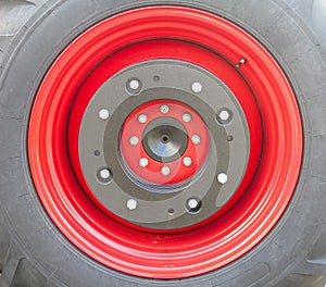 New tractor red tire wheel detail