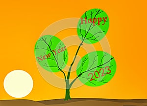 New Tree Leaf Rise With Happy New Year.