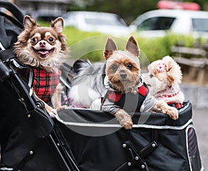New trend in Japan young couples adopt pet dogs and travel with them all around in baby carriages