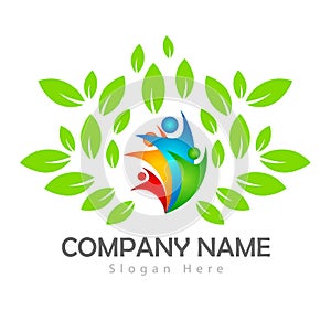 New trendy people eco home house  environment green concept Business People green leaf vector logo.