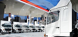 New truck fleet is parking in the Gasoline station