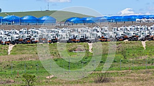 New Trucks Parked Transport Vehicle Depot Yard