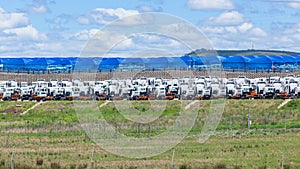 New Trucks Parked Vehicle Depot Yard