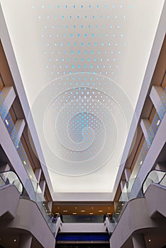 New type of LED lighting used on modern commercial building ceiling