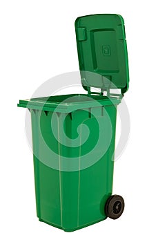 A new unbox green large bin isolated on white background