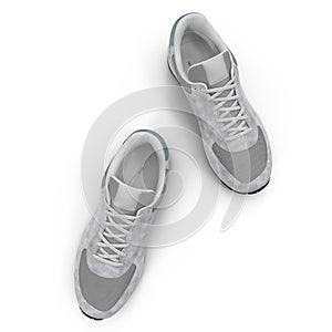 New unbranded running shoe, sneaker or trainer isolated on white. Top view. 3D illustration