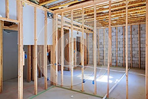 New residential construction home framing with basement view photo