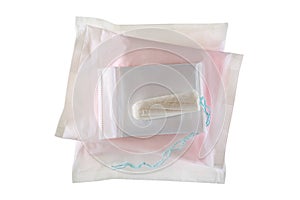 New unused tampon on pile of Sanitary napkins sanitary towel, s