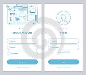 New User Account Create and User Login pages UI for mobile APP or website. Vector illustration for your website or mobile app.