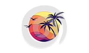 Vector Illustration of a Tropical Island Beach with Palm Trees Paradise Graphic