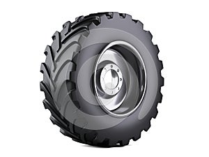 New vehicle truck tire. Big car wheel with metal disk for heavy