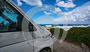 The new 2021 Volkswagen VW Transporter Camping Van T6.1 California Ocean in the coastal Nature