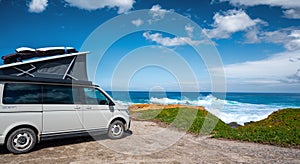 The new 2021 Volkswagen VW Transporter Camping Van T6.1 California Ocean in the coastal Nature