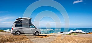 The new 2021 Volkswagen VW Transporter Camping Van T6.1 California Ocean in the coastal Nature