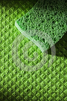 New washing sponge on dishrag