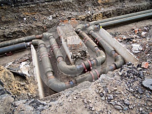 New water pipes laid in bend to compensate for thermal expansion