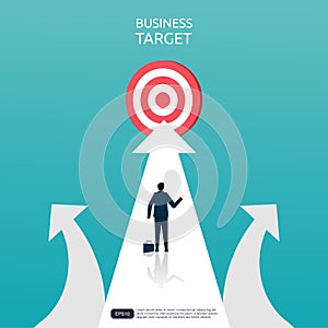 New way concept for business target. businessman aiming the target on road outdoor. opportunities and new path idea. vector
