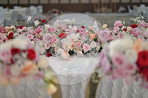 New wedding decoration with multi floral concept indoors.