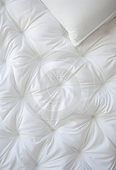 a new white quilt elegantly spread across a bed,