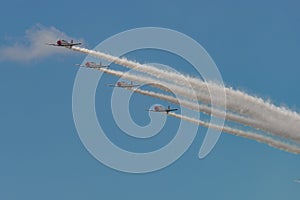 NEW WINDSOR, NY - SEPTEMBER 3, 2016: The GEICO Skytypers Air Show Team perform at the New York Airshow at Stewart Int Airport. SN