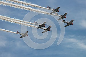NEW WINDSOR, NY - SEPTEMBER 3, 2016: The GEICO Skytypers Air Show Team perform at the New York Airshow at Stewart Int Airport. SN