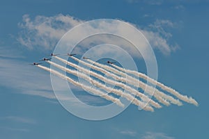 NEW WINDSOR, NY - SEPTEMBER 3, 2016: The GEICO Skytypers Air Show Team perform at the New York Airshow at Stewart Int Airport. SN