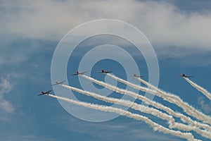 NEW WINDSOR, NY - SEPTEMBER 3, 2016: The GEICO Skytypers Air Show Team perform at the New York Airshow at Stewart Int Airport. SN