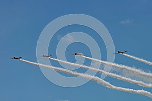 NEW WINDSOR, NY - SEPTEMBER 3, 2016: The GEICO Skytypers Air Show Team perform at the New York Airshow at Stewart Int Airport. SN