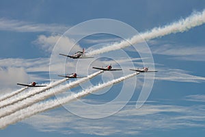 NEW WINDSOR, NY - SEPTEMBER 3, 2016: The GEICO Skytypers Air Show Team perform at the New York Airshow at Stewart Int Airport. SN