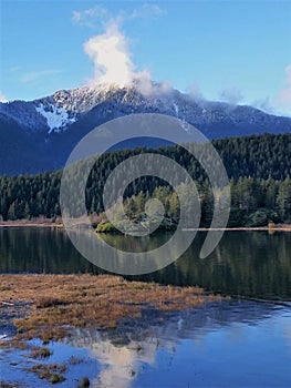 New winter snow on mountain near pitt lake