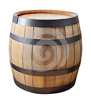 New wooden barrel isolated on white background.